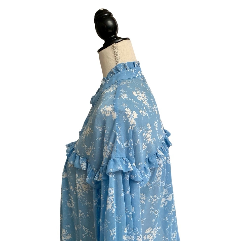 Zara Blue Floral Ruffle Button Front Blouse Size S - Picture 9 of 16